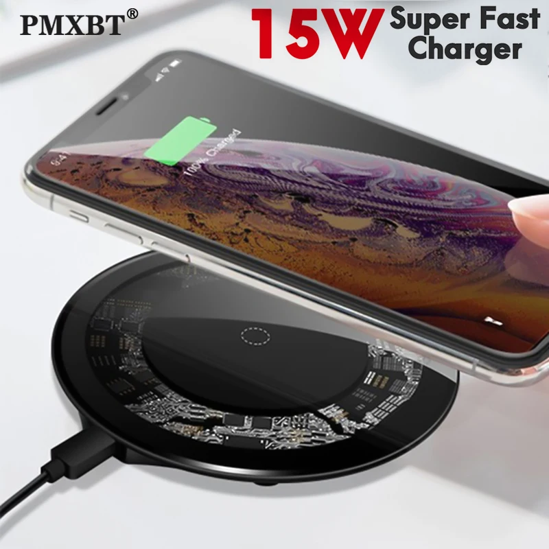 15 Вт Быстрое беспроводное зарядное устройство для iPhone 11 Pro XS прозрачная USB Qi