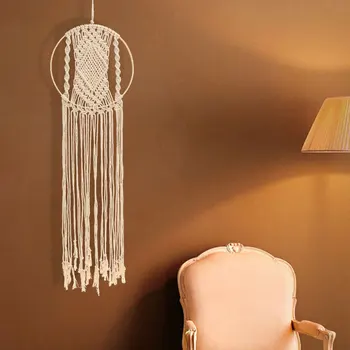 

Handcraft Knitted Woven Macrame Wall Hanging Tapestry Home Wedding Party Wall Art Decor Bohemian Round Ring Tapestries
