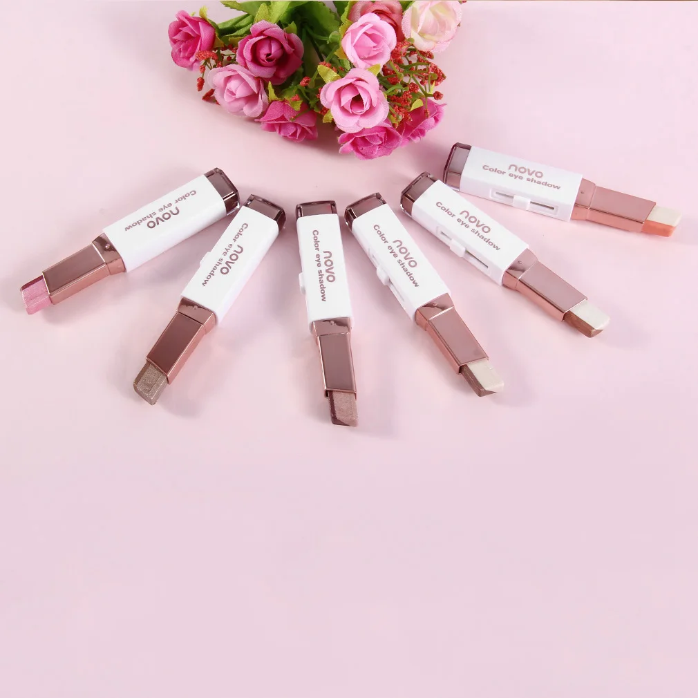 HOT Portable Size NOVO Eyeshadow Stick Double Color Stereo Velvet Shimmer Earth Color Eye Shadow Cream Pen Eyeshadow Stick