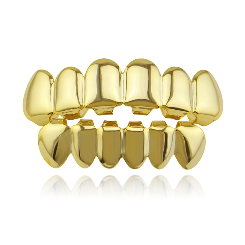 Hip Hop Gold Teeth Upper And Bottom Grills Dental Mouth Punk Teeth Caps Cosplay Party Tooth Rapper Body Jewelry Gift