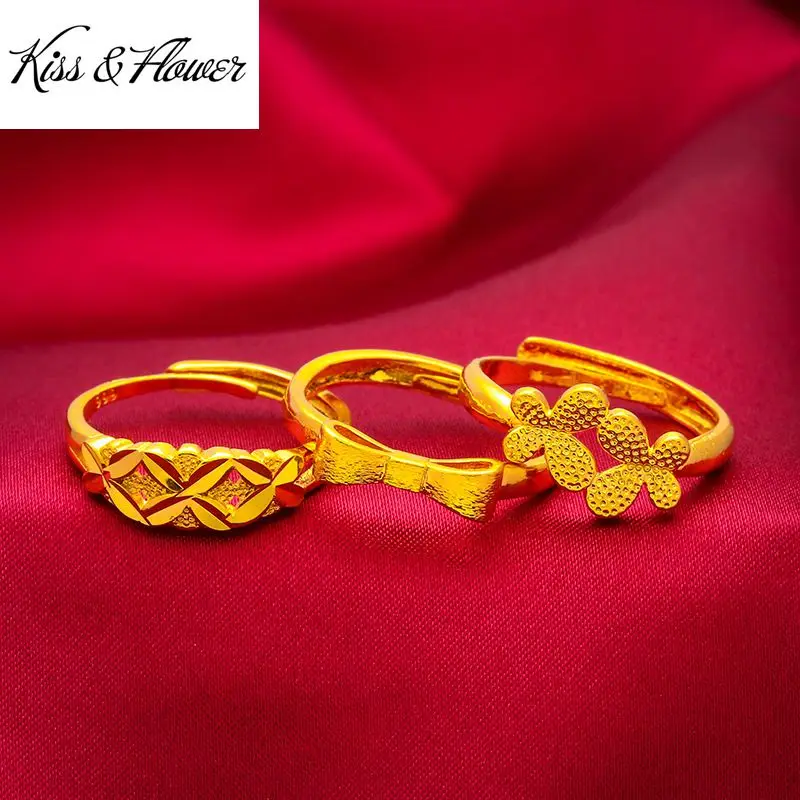 

KISS&FLOWER RI82 2022 Fine Jewelry Wholesale Fashion Woman Girl Birthday Wedding Gift Flower Butterfly 24KT Gold Resizable Ring