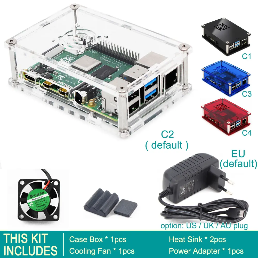 Корпус C2: PMMA прозрачный Raspberry PI 4 корпус коробка PI4 Модель B 1 ГБ/2 ГБ/4 ГБ акриловый чехол Корпус коробка Raspberry PI 4B - Цвет: Kit 2