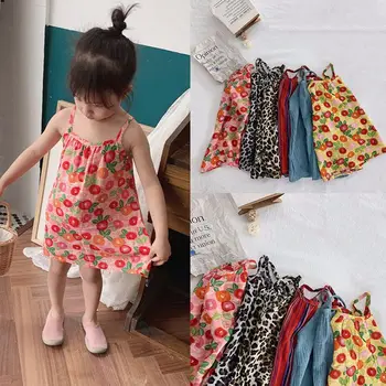 

Girls Floral Dresses Sling Ruffles Princess Beach Summer Dress for Girl Clothing