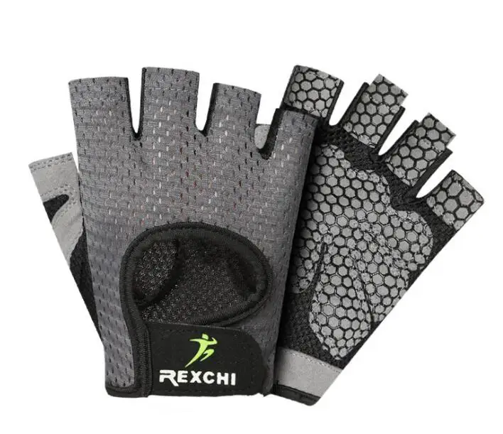 Летние мужские и женские перчатки Ftness, для тренажерного зала, тяжелой атлетики, велоспорта, йоги, бодибилдинга, тренировок, тонкие дышащие Нескользящие перчатки на полпальца - Цвет: grey 1