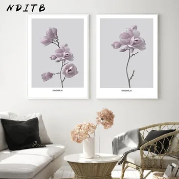 

Scandinavian Magnolia Flower Plant Painting Nordic Poster Canvas Wall Print Modern Art Botanical Picture Living Room Decoration