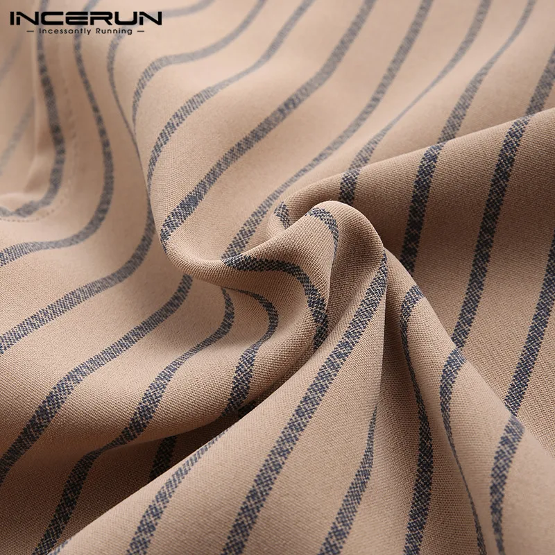 INCERUN Fashion Men Long Sleeve Pinstripe Cardigan Coats Retro Casual Long Sleeve Windbreaker Loose Joker Thin Mens Long Trench