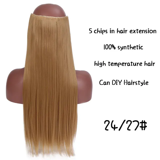 SHANGKE Synthetic 24-Inch Straight Clip in Hair Extensions Heat Resistant Wavy Hairpiece High Temperature Fiber False Hair 900-24I27