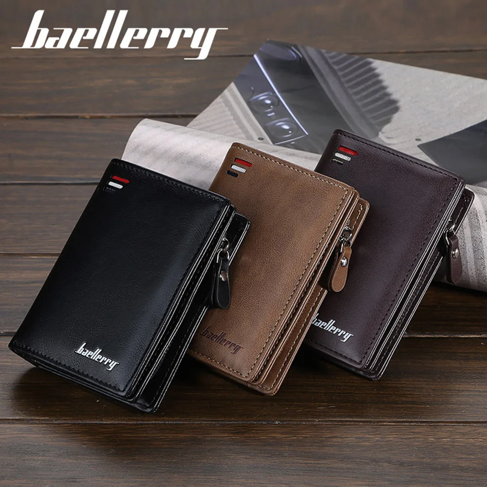 Short Men Wallets Zipper Card Holder Classic Male Purse PU Leather Coin Holder leather wallet short wallet pu leather wallet card holder wallet