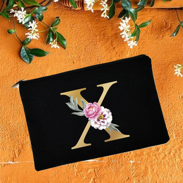 Bridesmaid Makeup Bags Floral Alphabet Print Cosmetic Case Bridal Party Make Up Pouch Necessaries Lady Tote Purse Wedding Gifts W05732-TBBK-D