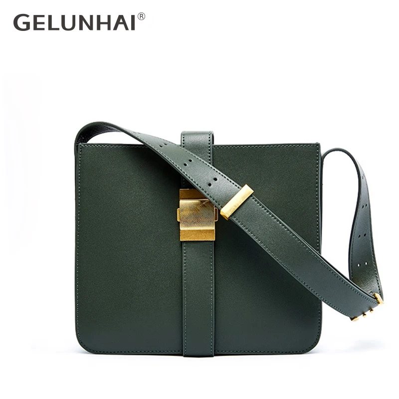 

100% Genuine Leather Messenger bag Women Zipper Handbag Female Bucket bags Crossbody Wide Shoulder Strap Tote Bag Free shipping