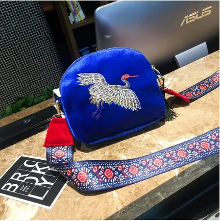 

2018 Summer New Style Ethnic-Style Embroidered Flying Crane Hot Selling One-Shoulder Contrast Color WOMEN'S Bag