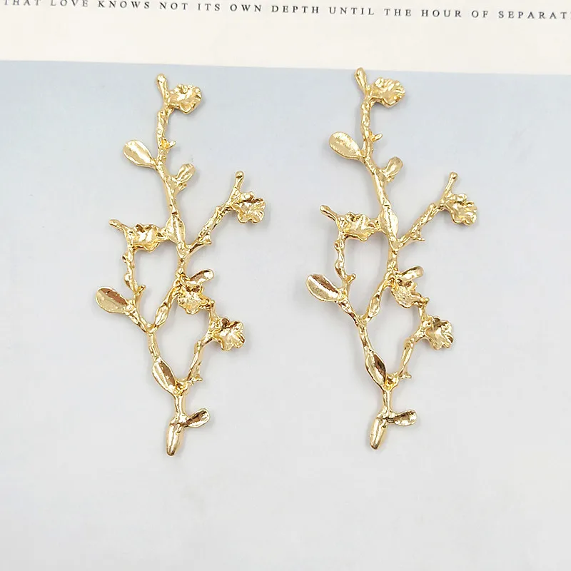 

10 PCS 37*78mm Fashion Metal Alloy KC Gold Color Flowers Branch Connectors Charm DIY Jewelry Findings For Jewelry Making