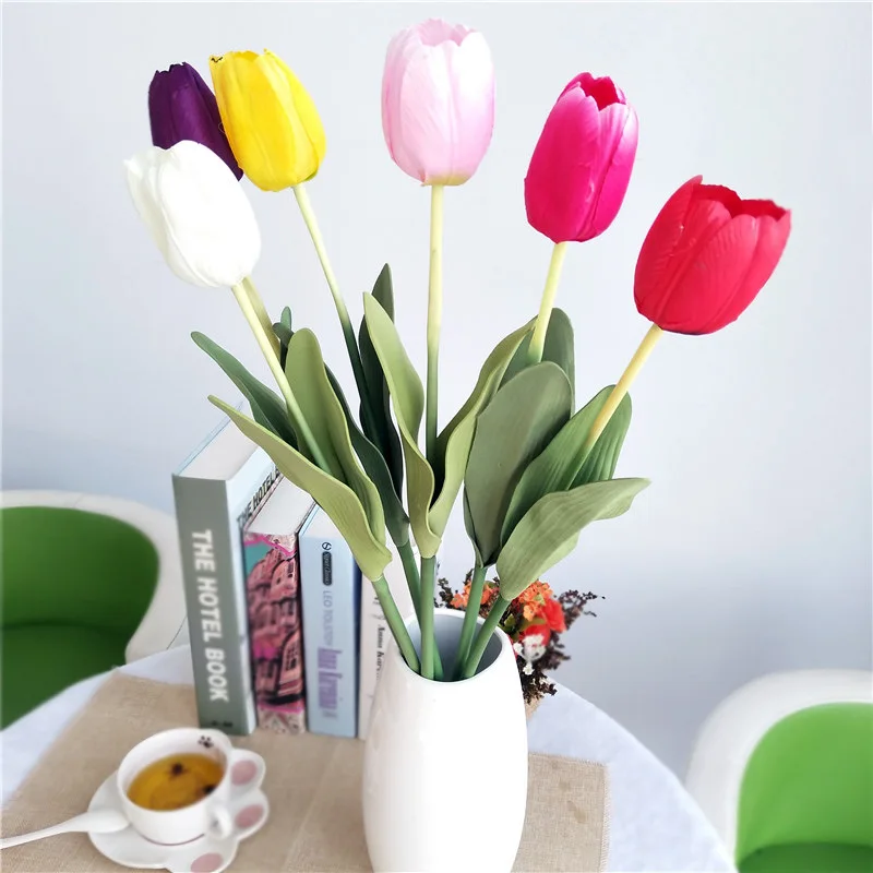 10pcs Tulip Artificial Flower Silk White Artificial Tulip Bouquet Fake