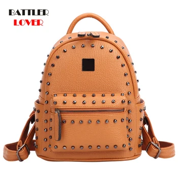 

2020 Women Fashion Backpacks School Bags Rivet Multi-use Bags for Girls Work Lady's Punk High Quality Leather Shoulder Bag Solid