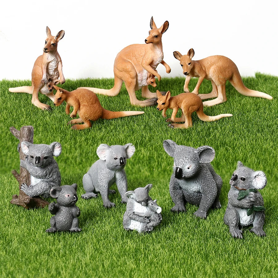 Simulation Cute Koala Kangaroos Figure Collectible Toys Wild Animal Model Figures  for Collection Educational Collectible Toys