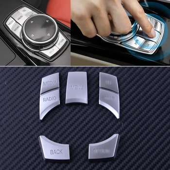 

DWCX 5Pcs Silver ABS Car Multi Media 7 Buttons Cover Trim Decal Fit for BMW 2 3 4 5 6 X5 X6 Series IDrive