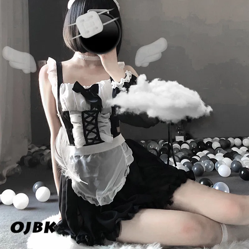Сексуальное женское белье Косплей эротический фартук японская горничная секс костюм бебидолл Женская кружевная мини-юбка наряд Сладкая Лолита аниме платье