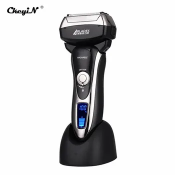 

LCD Display 4 Blade Professional Men Shaver Rechargeable Electric Razor Wet Dry For Men Beard Trimmer Shaving Machine with Base