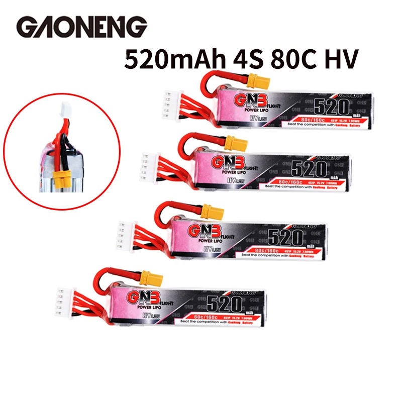 4PCS 4 шт Gaoneng GNB 520mAh 4S 15,2 V 80C/160C HV Lipo аккумулятор с XT30 для Beta85X Whoop Micro FPV Racing Cine Whoop BetaFPV Drone - Цвет: 4PCS