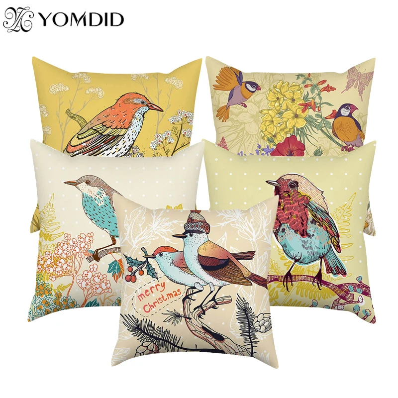 

Decorative pillow case 45*45 cushion covers birds series polyester peachskin pillowcase home decor funda cojines dormitorio