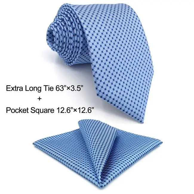 Extra Long Tie Set B6 лазурный Шелковый мужской галстук в горошек, набор, Свадебные классические галстуки для мужчин, бренд, платье Hanky, очень длинный размер - Цвет: Extra Long Tie Set