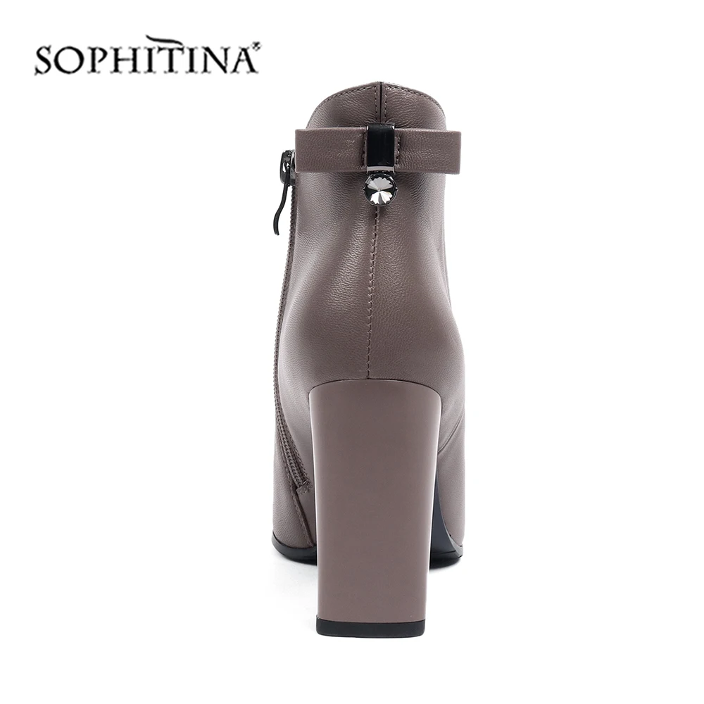 SOPHITINA/модные ботинки с бантиком-бабочкой; Высококачественная женская обувь из овечьей кожи на квадратном каблуке с острым носком; ботильоны; SC573