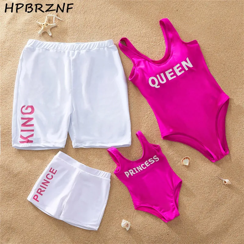 

2020 Family Matching Swimsuit Solid Letter Printed One-piece Swimsuit Mother Daughter Dad and son matching beach shorts G095