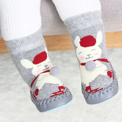 Домашние носки для малышей; носки для новорожденных; зимние толстые махровые хлопковые носки для маленьких девочек с резиновой подошвой; забавные носки с животными для младенцев - Цвет: M-1712-4