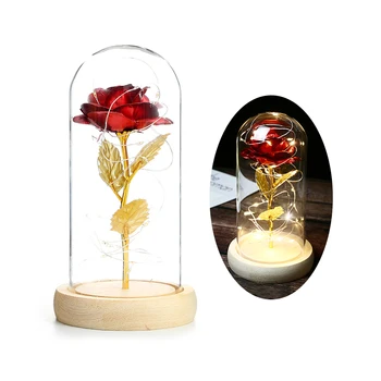 

Beauty And The Beast Rose Forever Flower Red Rose In A Glass Dome LED Rose Lamps Christmas Wedding Party Decoration Love Gift
