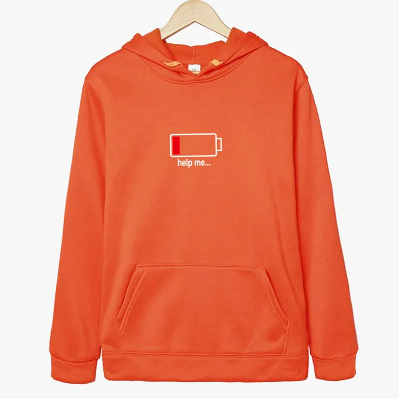 Новая модная забавная одежда с изображением батарейки для папы, мамы, мальчика и девочки, пуловер с капюшоном и принтом для мужчин и женщин, осенняя толстовка с капюшоном, толстовки с надписью Love - Цвет: Orange 1