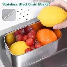 

2021 Sink Drain Strainer Stainless Steel Rectangle Basket Fruit Vegetable Hanging Catcher Rack Storage Filter Shelf For Kitchen
