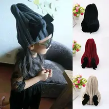 4 цвета, детские шапки для маленьких девочек, однотонные зимние теплые вязаные шерстяные шапки с бантом, вязаная шапка, шапка с черепом