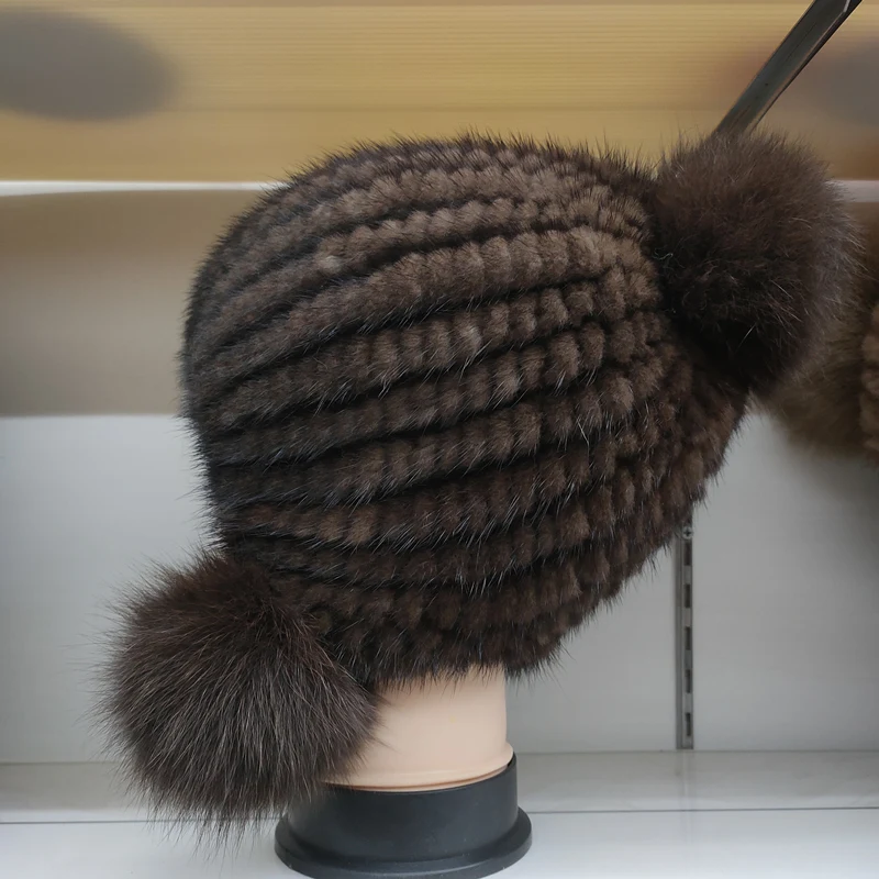 Настоящий натуральный piel de visón piel sombrero de invierno mujeres gorra elegante nuevo центеллы азиатской moda femenina oreja caliente