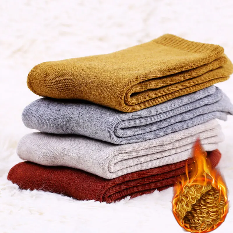 

1 Pairs Men Socks Male Casual Business Socks Solid Color Breathable Comfortable Thicken Plus Fleece Warm Cotton Terry Socks