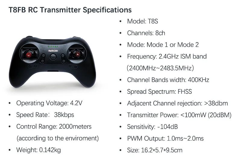 Радиоконтроллер Radiolink T8S 2,4G 8CH передатчик и R8EF или R8FM приемник ручка геймпад для фиксированного крыла FPV Дрон самолет