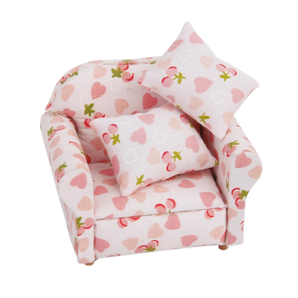 Dolls House Bedroom Miniature Soft Sofa Chair Loveseat Furniture Pink Floral