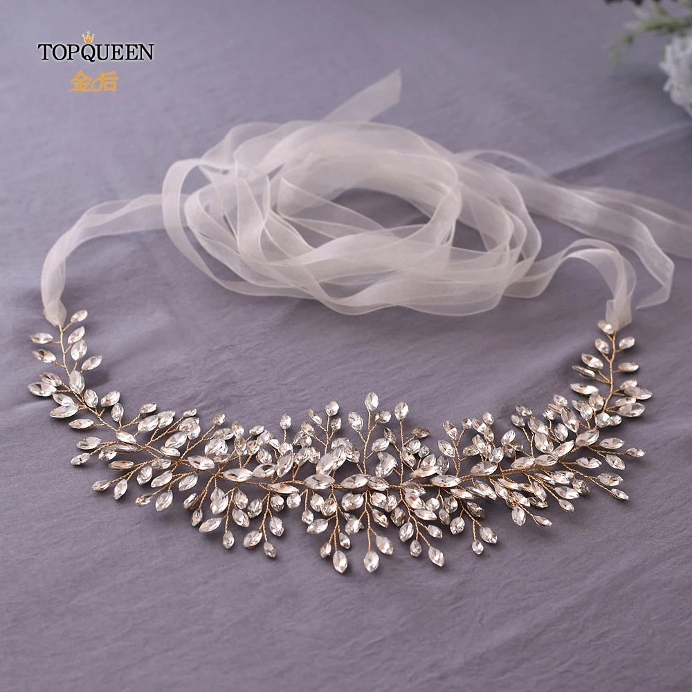 TOPQUEEN SH237-G, Золотое свадебное платье, ремень, Блестящие ремни, свадебное платье, пояс и пояс, свадебный пояс, стразы, ремень, официальный пояс - Цвет: Ivory organza