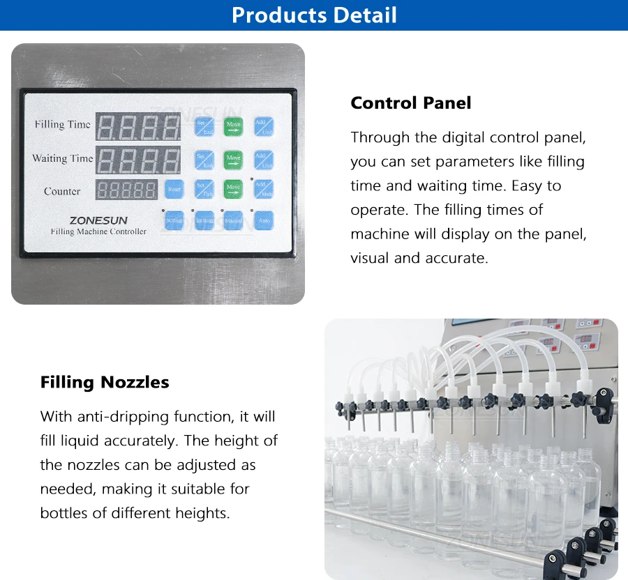 ZONESUN ZS-DPYT12P Semi-automatic 12 Nozzles Diaphragm Pump Liquid Filling Machine