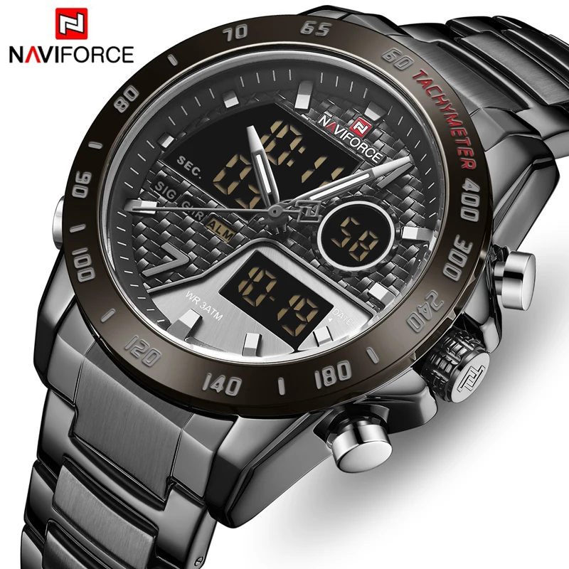 NAVIFORCE, мужские часы, Топ бренд, Роскошные Мужские Аналоговые Цифровые часы с двойным дисплеем, мужские Модные спортивные водонепроницаемые кварцевые наручные часы