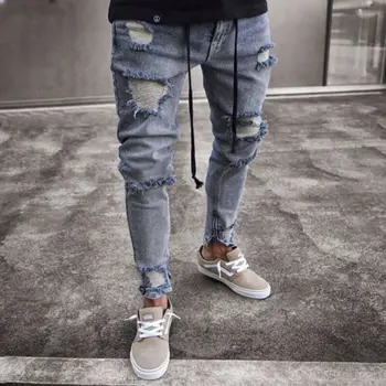 

Hot Fashion Men Jeans Trousers Man Ripped Biker Jeans Frayed Pants Casual Slim Fit Jogger Denim Trousers