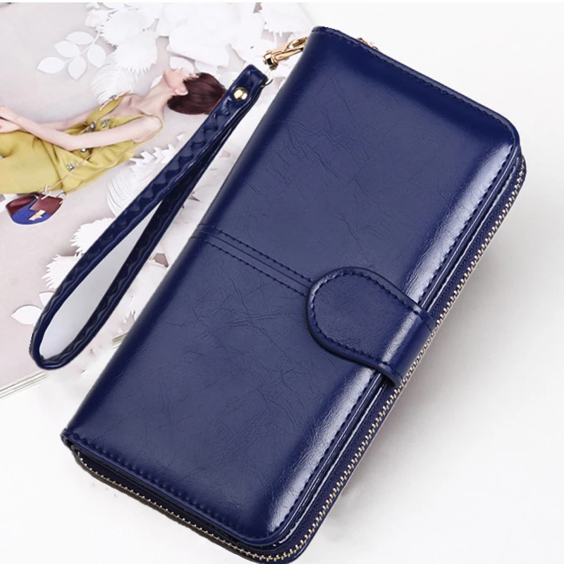 Cena Telefon komórkowy Retro oil skin długi portmonetka z zamkiem damski klips do kartek piękny portfel Mini przenośny uchwyt na karty