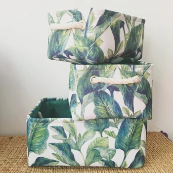

3Pcs Folding Cotton Storage Box Canvas Toy Basket Printing Linen Cosmetic Sundries Storage Bag Organizer Kid