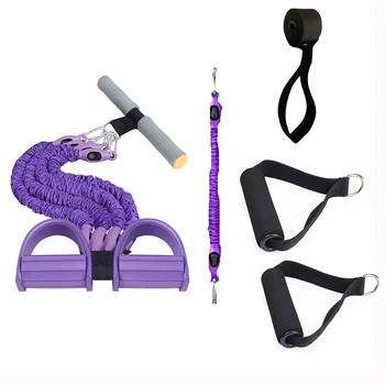 

4 Tube Foot Pedal with Fabric Covered Elastic Pull Rope Fitness Resistance Band Kit for Exercise Heavy Strength Workout