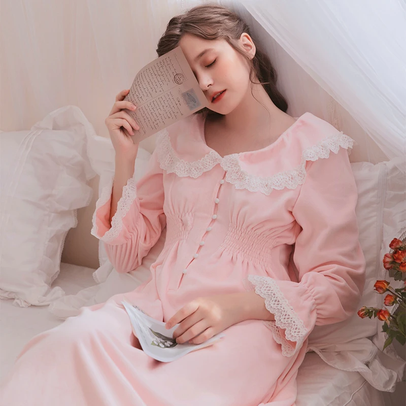 Женское платье для сна с длинным рукавом на осень и зиму бархатная ночная рубашка