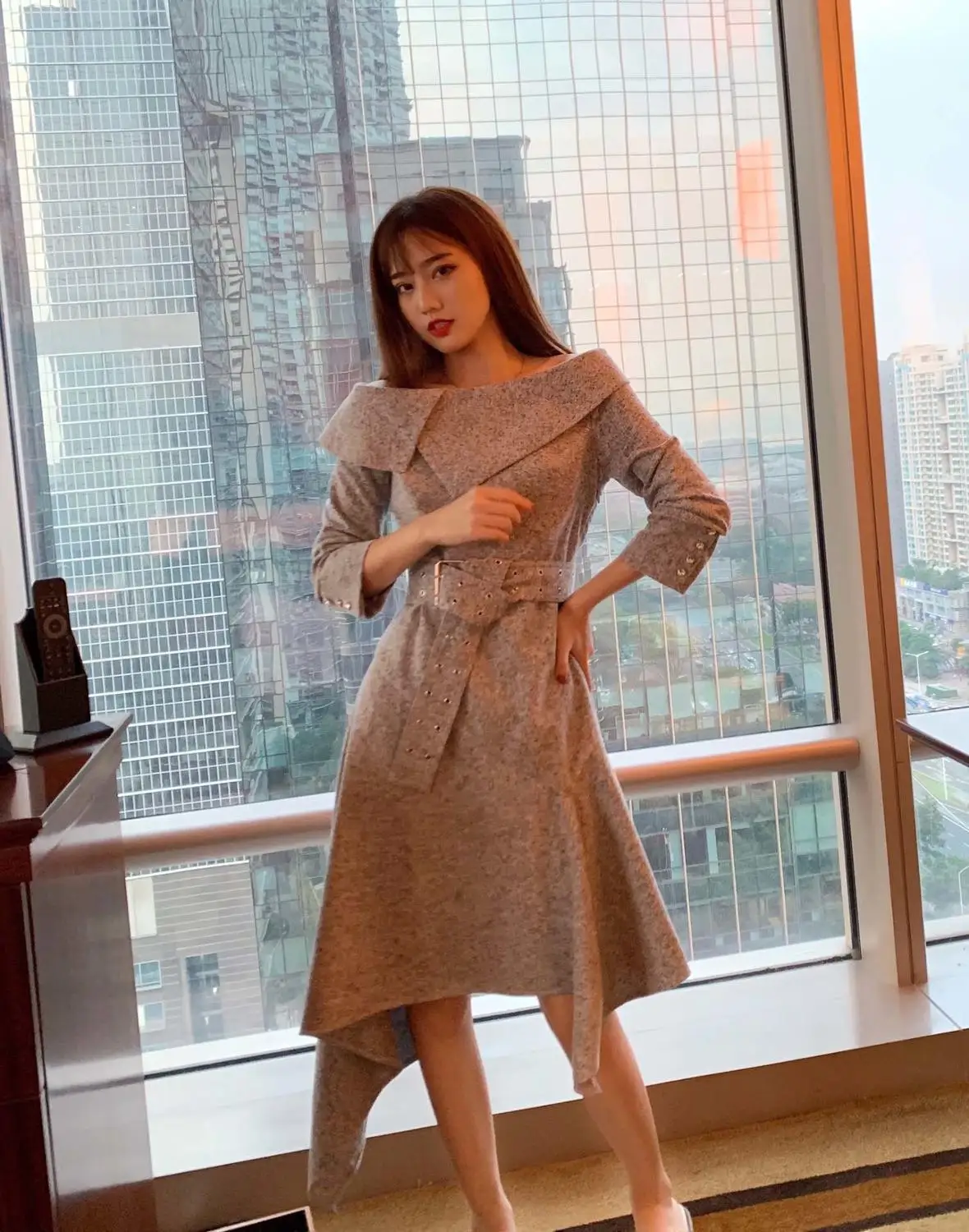 fashion new women slash neck asymmetrical dress female casual dresses 2 color gdnz 11.23