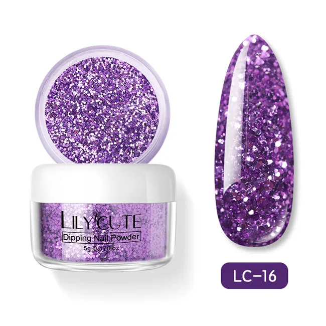 LC 16 LILYCUTE 5 г погружения порошки для ногтей база пальто градиент Французский ногтей натуральный цвет голографический блеск лечения ногтей художественные украшения - Цвет: LC 16