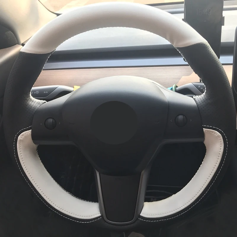 DIY ручной пошив чехол рулевого колеса автомобиля замша Корова кожа Volant оплетка на руль для Tesla модель 3 - Название цвета: Style 6