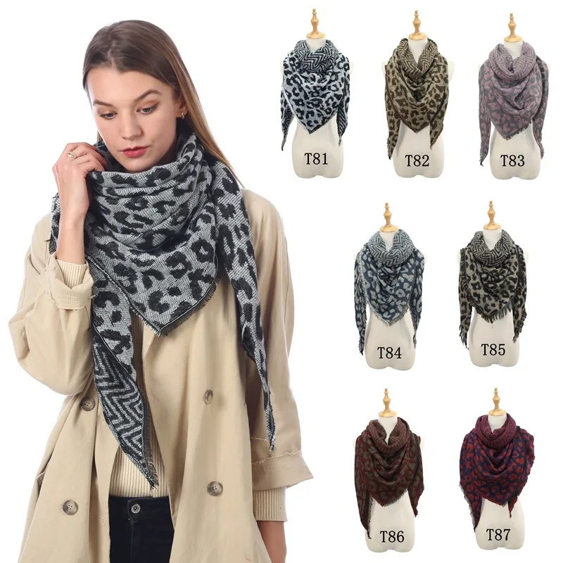 

Women Leopard Prined Tassel Scarf Laides Winter Warm Wrap Shawl Triangle Scarves Imitation Of Cashmere Stole Cape Mujer Pashmina