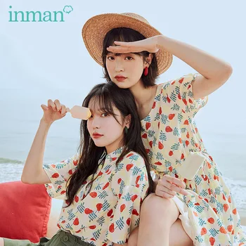 

INMAN 2020 Summer New Arrival Cute Print Nipped Waist Sweet Literary Pure and Fresh Short Sleeve Dress