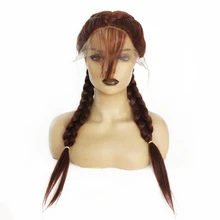 Cheap High Quality Pre Plucked Long Double Braids Synthetic Braided Lace Front Wig With Baby Hair Auburn Color Natural Women Wigs Cheap High Quality Pre Plucked Long Double Braids Synthetic Braided Lace Front Wig With Baby Hair Auburn Color Natural Women Wigs